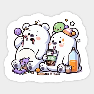 two polar bears drunk on boba Sticker